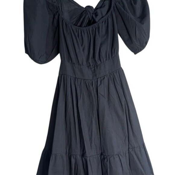 SHEIN Midi Black Backless Cut Out Puff Sleeve Self Tie Smocked Waist Scoop Neck - Picture 2 of 15